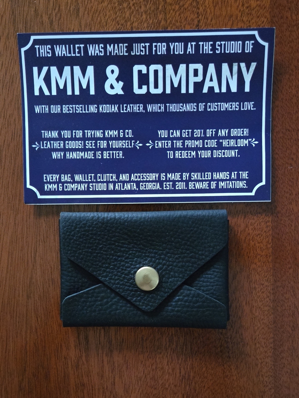 KMM & Company Black Leather Snap Card Wallet. Brand New!